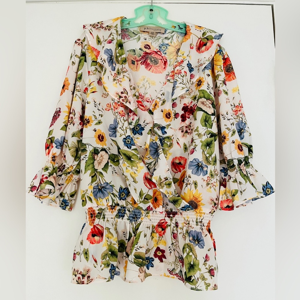 Philosophy Bohemian Botanical Floral Print Ruffle Boho Chic Blouse Top M